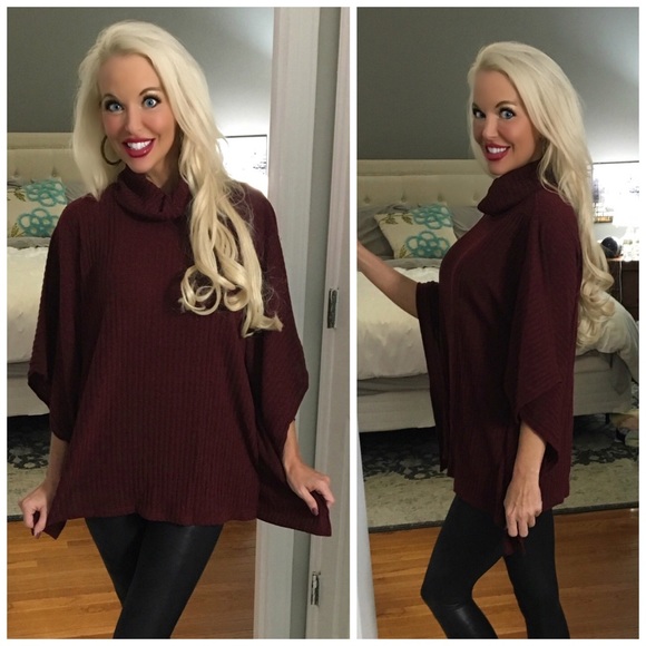 ❤️LAST. 1!! Wine Ribbed Flutter Sleeve Top - Picture 2 of 3